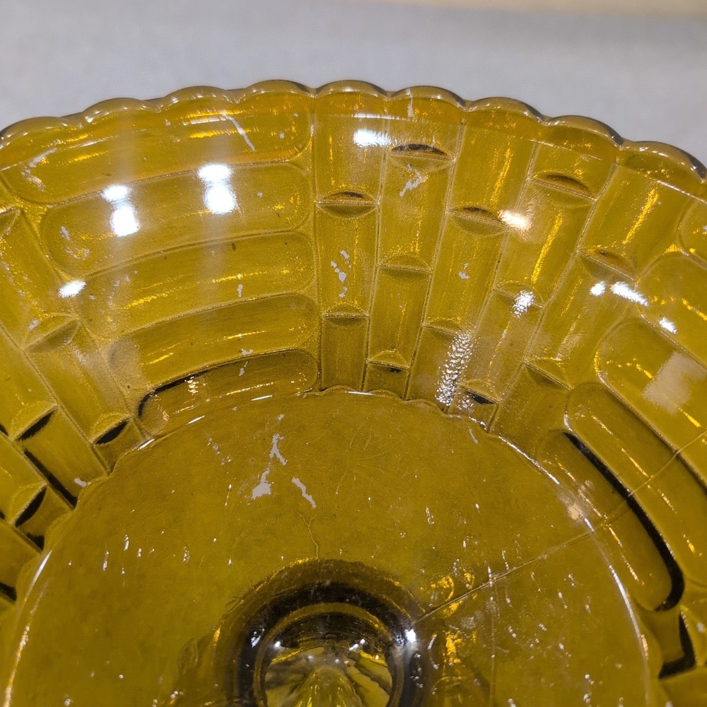 Vintage Olive Green Glass Compote Basketweave Scalloped Pedestal Candy Dish - Picture 8 of 8